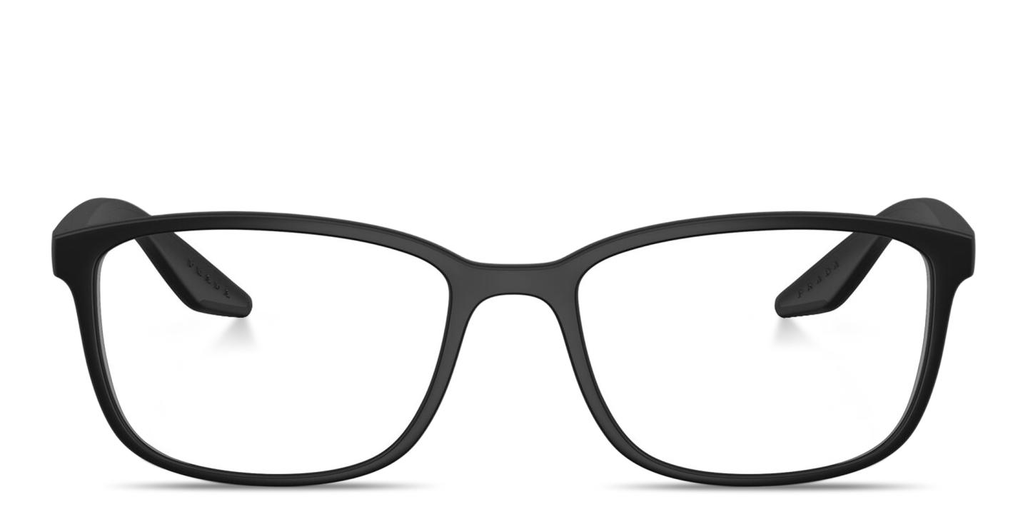 Shop Prada Linea Rossa Logo Signature Wide Pillow Eyeglasses in Black online.