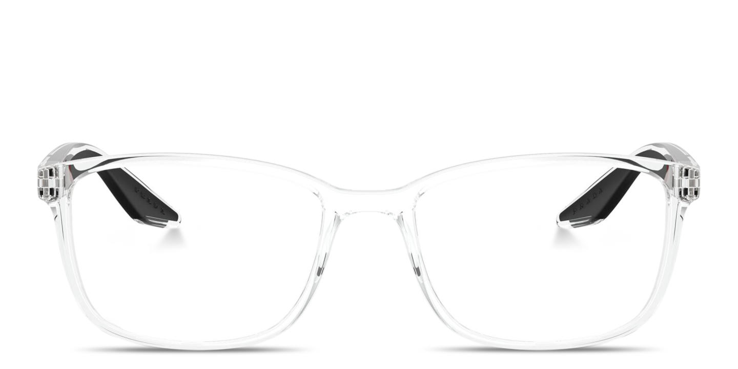 Shop Prada Linea Rossa Logo Signature Wide Pillow Eyeglasses in Clear online.