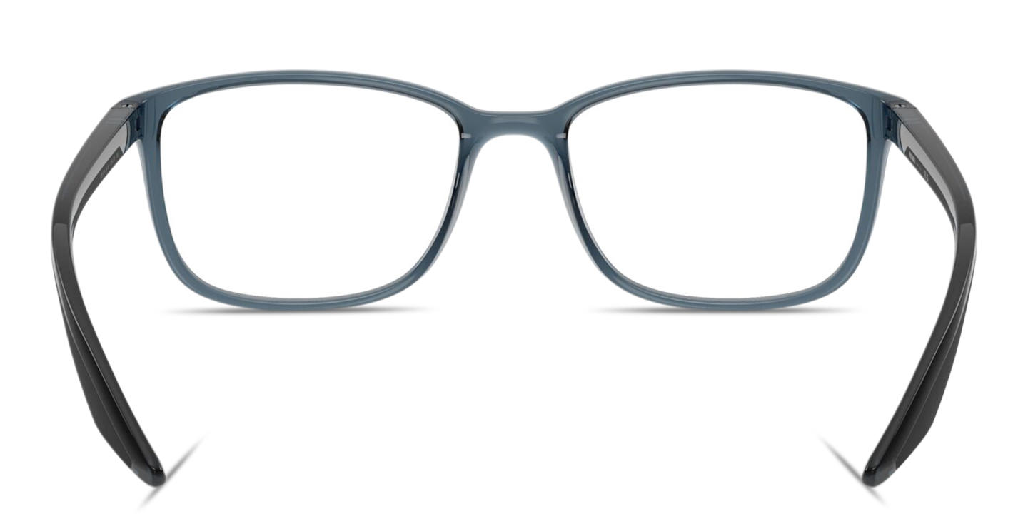 Shop Prada Linea Rossa Logo Signature Wide Pillow Eyeglasses in Transparent Blue online.