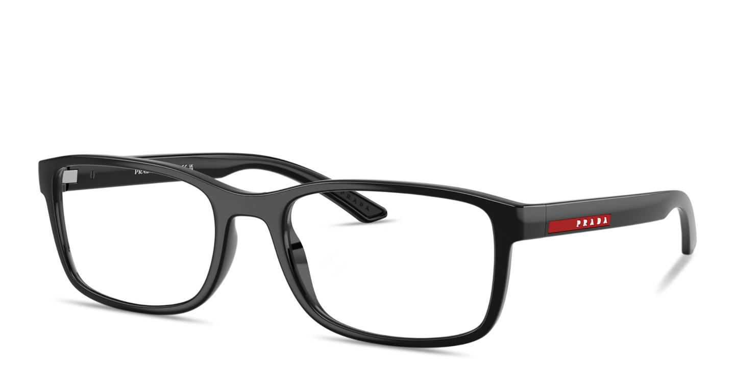 Shop Prada Linea Rossa Logo Signature Pillow Eyeglasses in Black online.