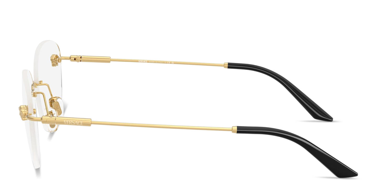 Shop VERSACE Medusa Wide Rimless Round Eyeglasses in Gold online.