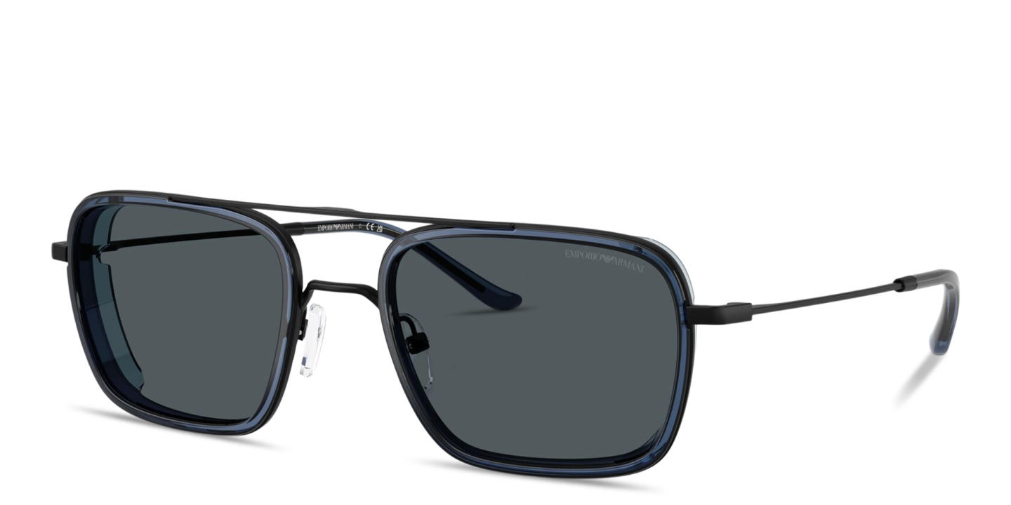 Shop Emporio Armani Eagle Logo Square Sunglasses in Black online.