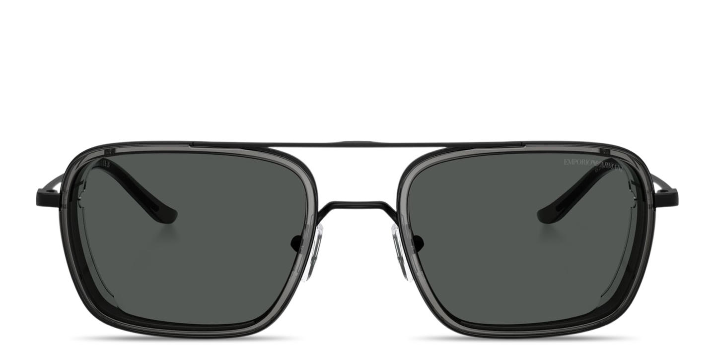 Shop Emporio Armani Eagle Logo Square Sunglasses in Black online.