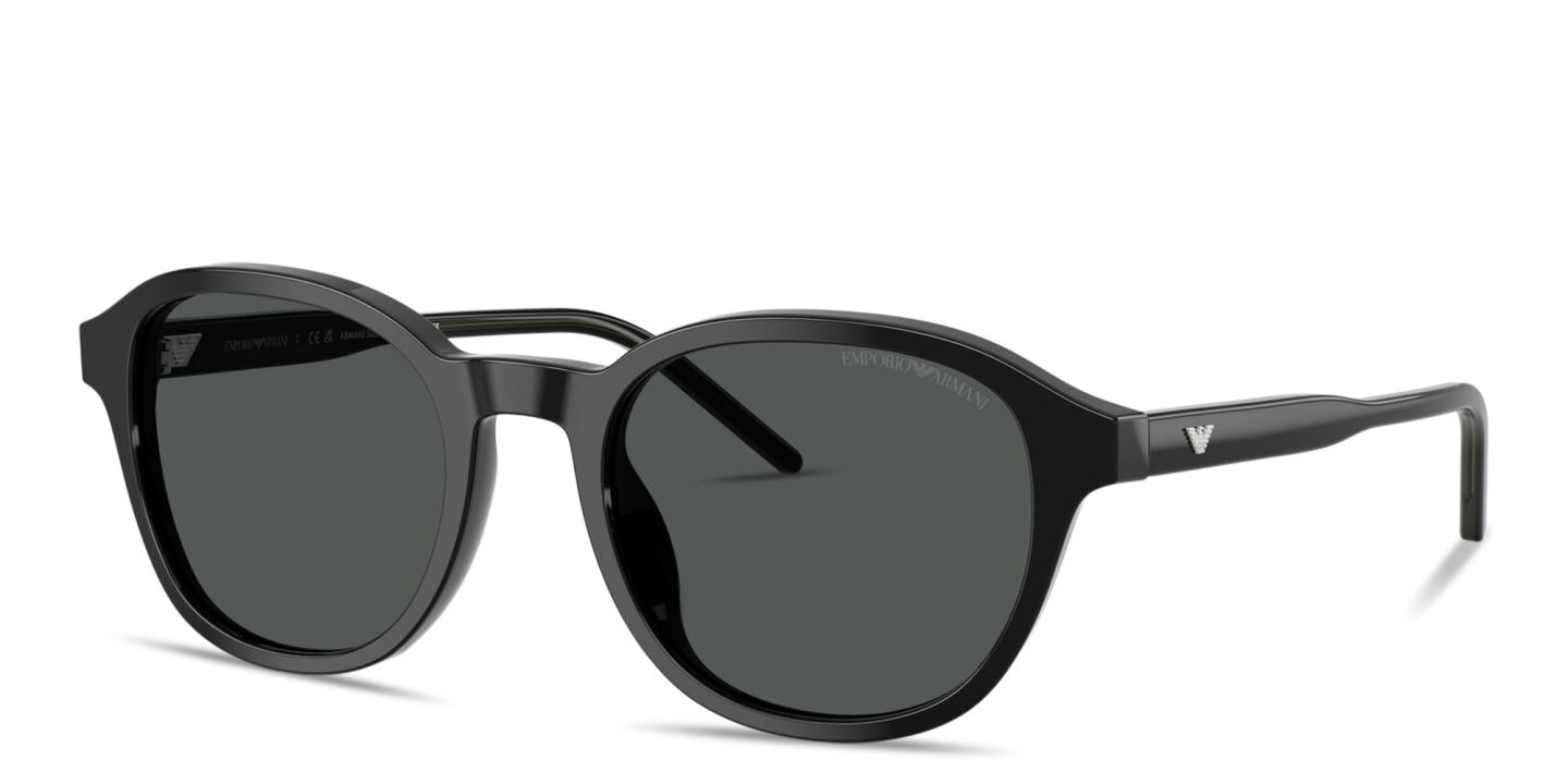 Shop Emporio Armani Embossed Eagle Logo Panthos Sunglasses in Black online.