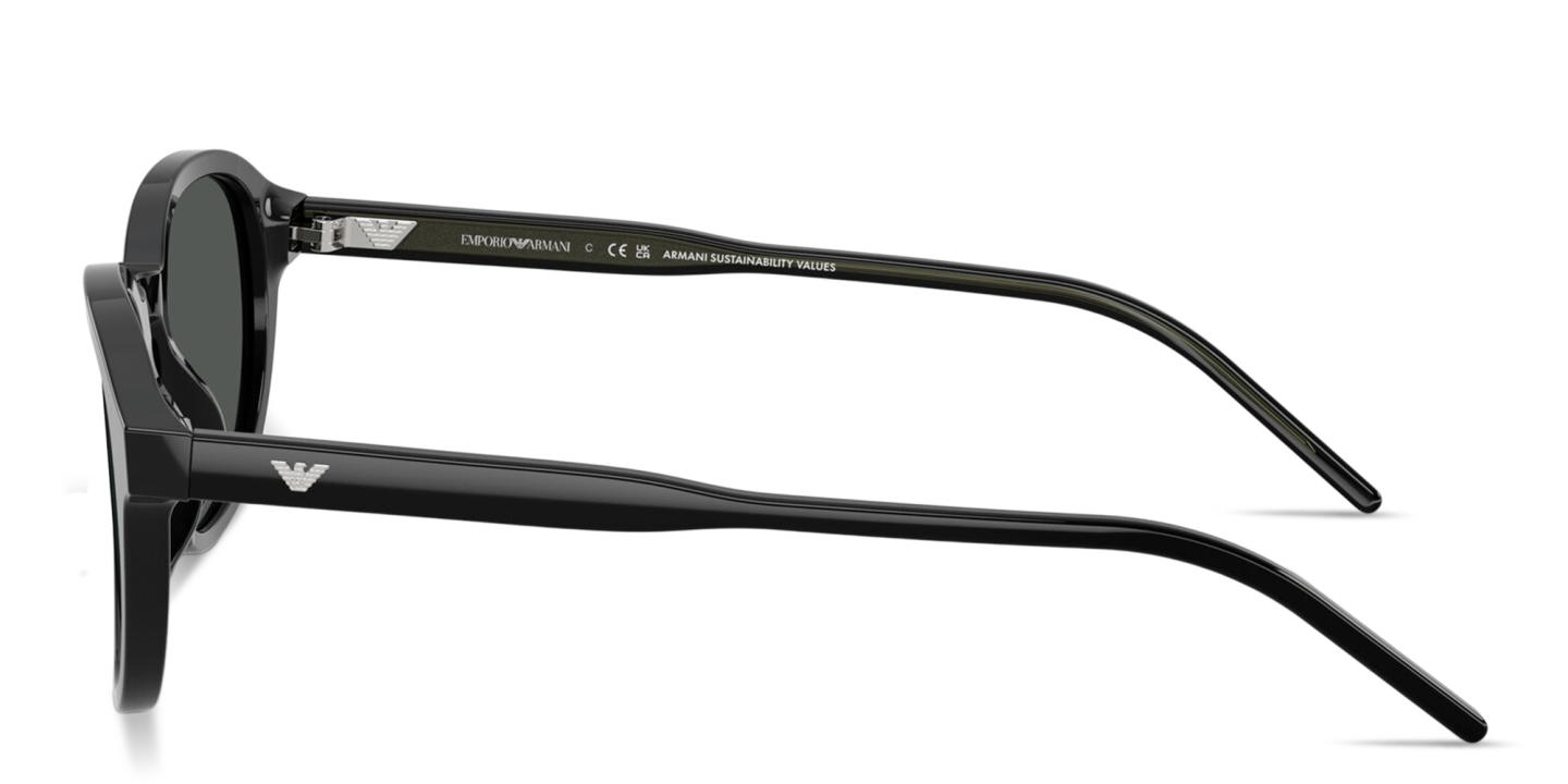 Shop Emporio Armani Embossed Eagle Logo Panthos Sunglasses in Black online.