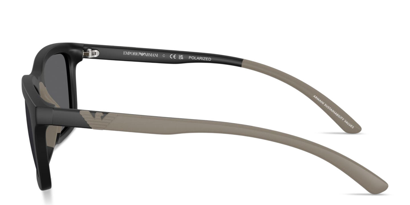 Shop Emporio Armani Embossed Eagle Logo Rectangle Sunglasses in Black online.