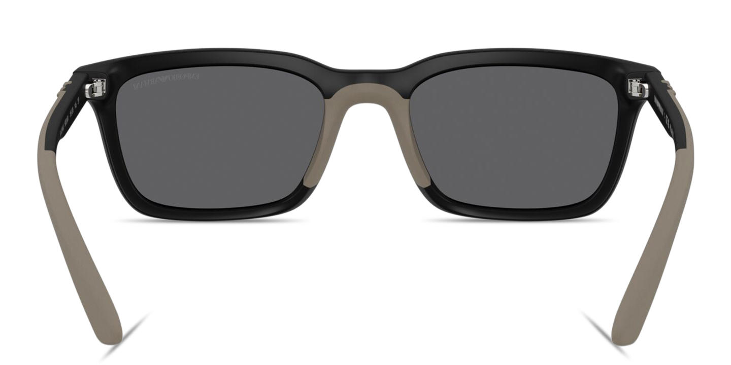 Shop Emporio Armani Embossed Eagle Logo Rectangle Sunglasses in Black online.