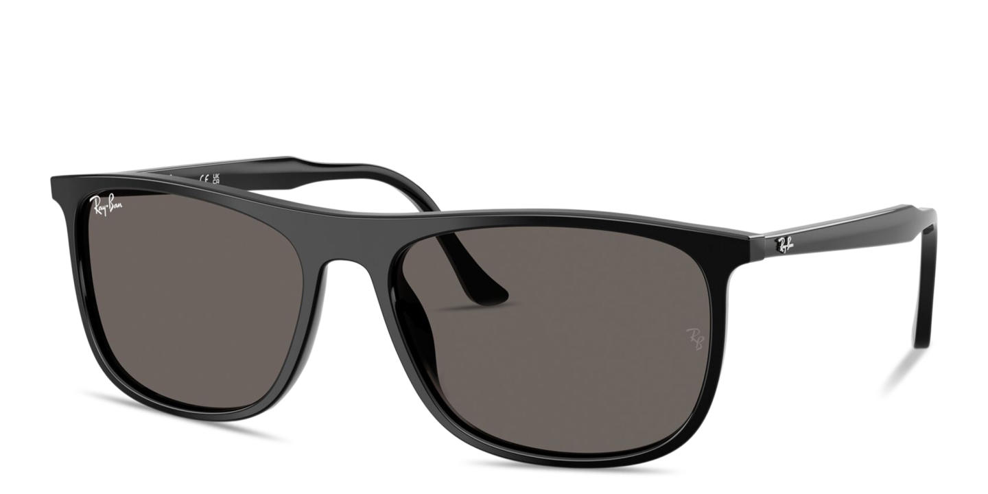 Shop Ray-Ban Embossed Logo Unisex Rectangle Sunglasses in Black online.