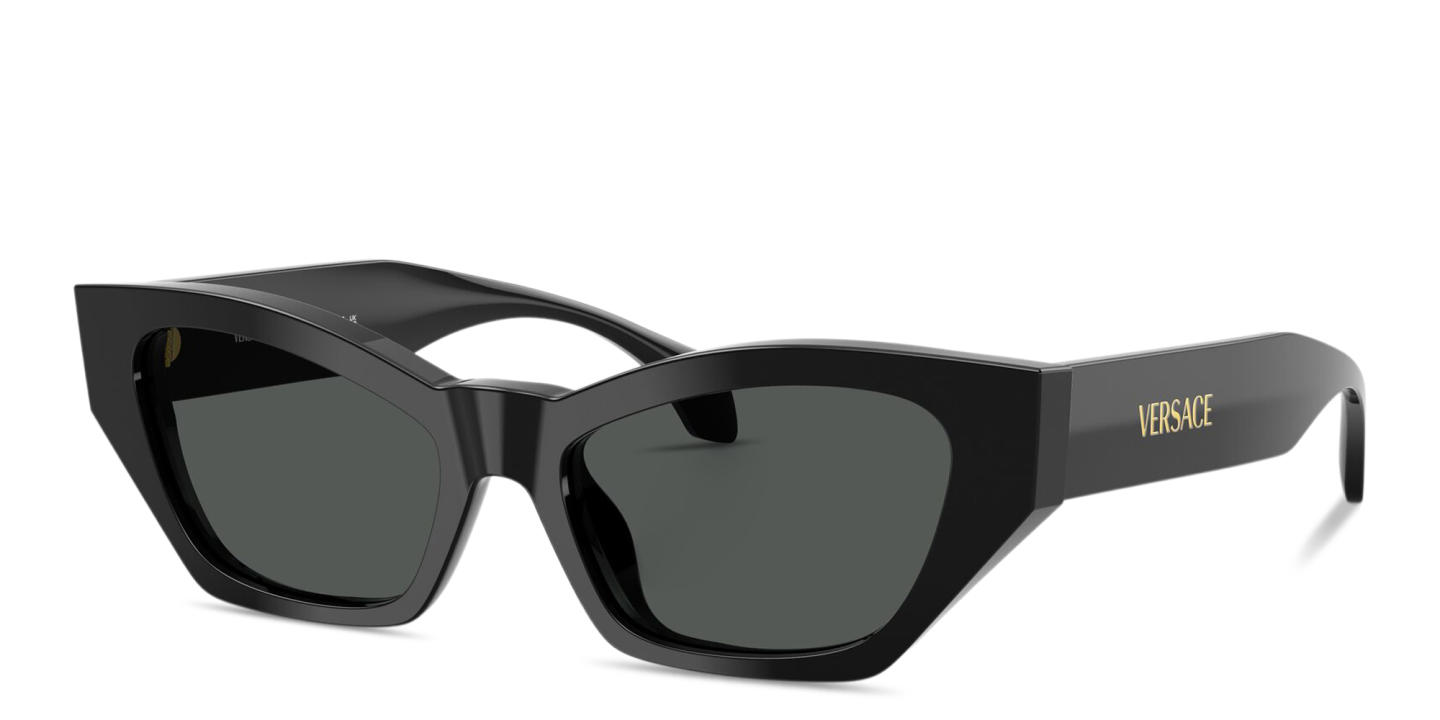 Shop VERSACE Logo Signature Cat-Eye Sunglasses in Black online.