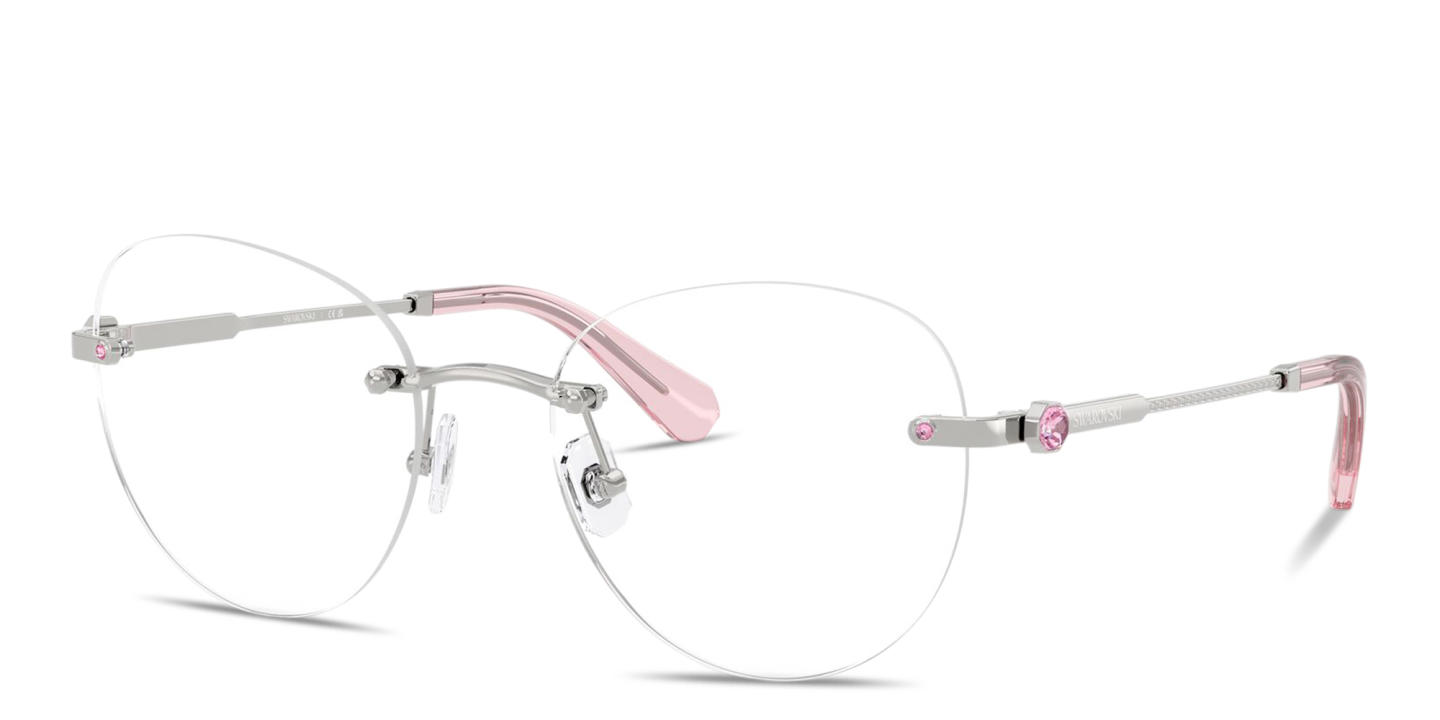 Shop Swarovski Crystal-Embellished Rimless Panthos Eyeglasses in Silver online.