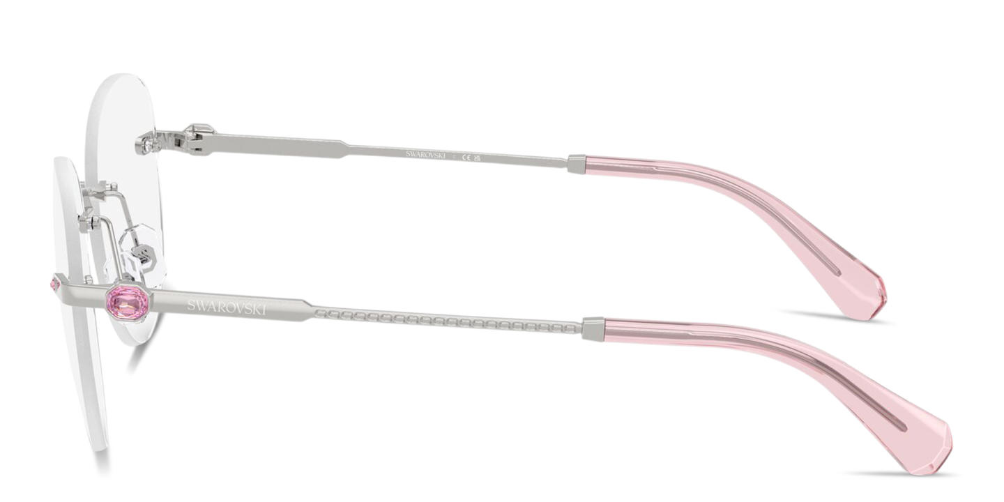 Shop Swarovski Crystal-Embellished Rimless Panthos Eyeglasses in Silver online.