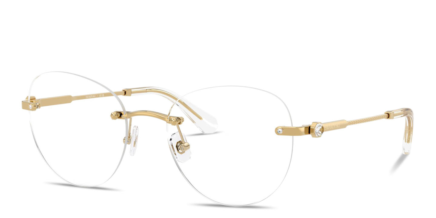 Shop Swarovski Crystal-Embellished Rimless Panthos Eyeglasses in Gold online.