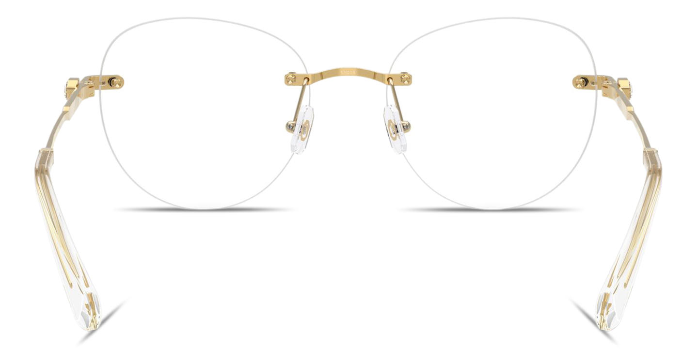 Shop Swarovski Crystal-Embellished Rimless Panthos Eyeglasses in Gold online.