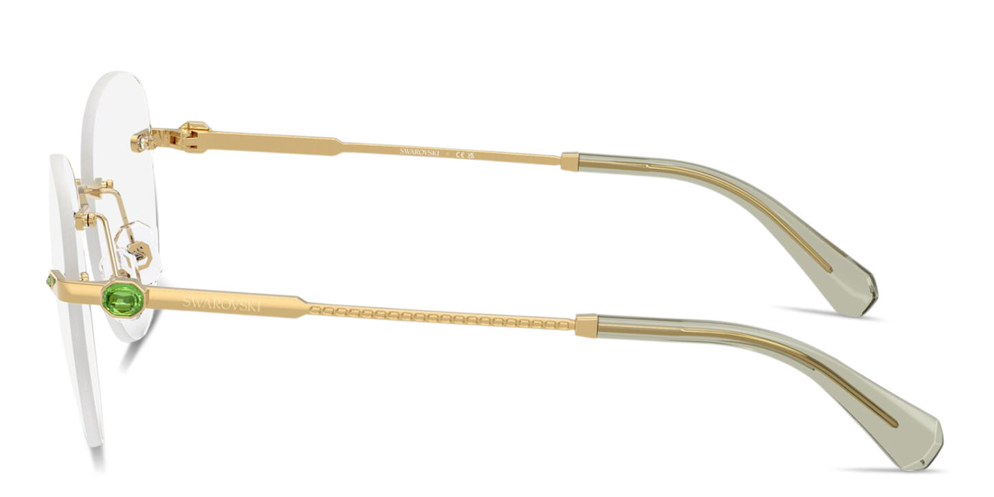 Shop Swarovski Crystal-Embellished Rimless Panthos Eyeglasses in Polished Gold online.