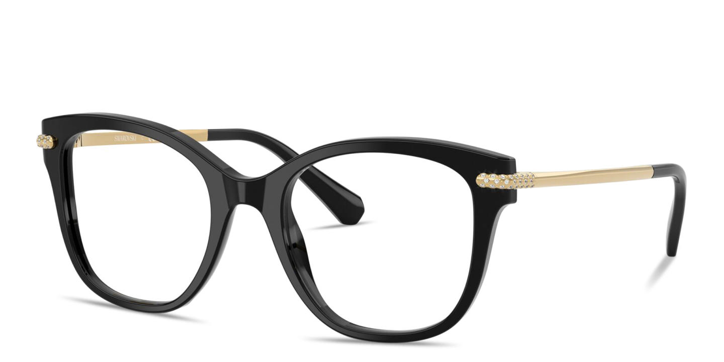 Shop Swarovski Crystal-Embellished Square Eyeglasses in Black online.