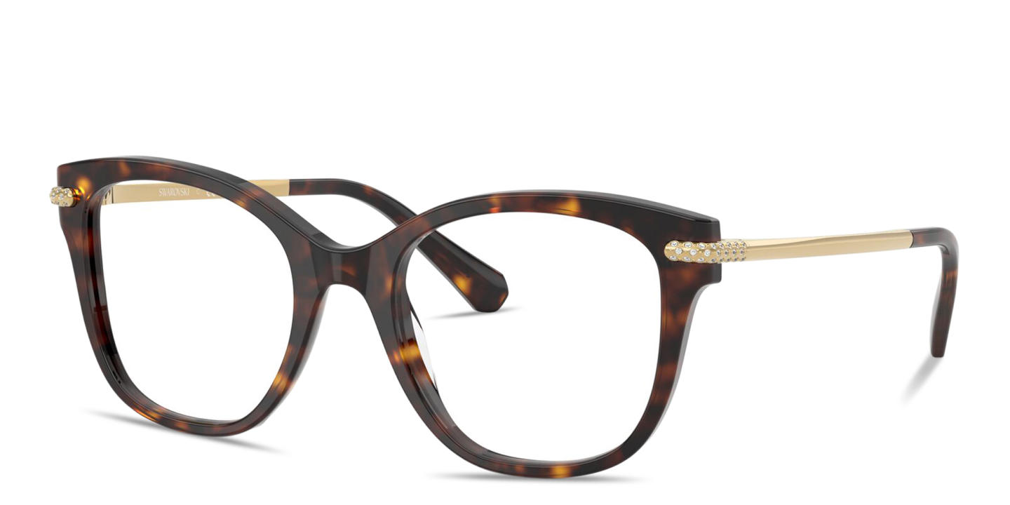 Shop Swarovski Crystal-Embellished Square Eyeglasses in Havana online.