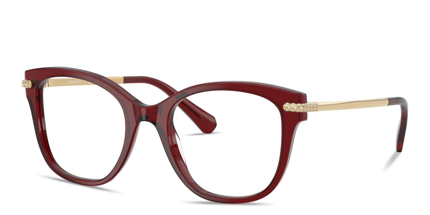 Shop Swarovski Crystal-Embellished Square Eyeglasses in Burgundy online.