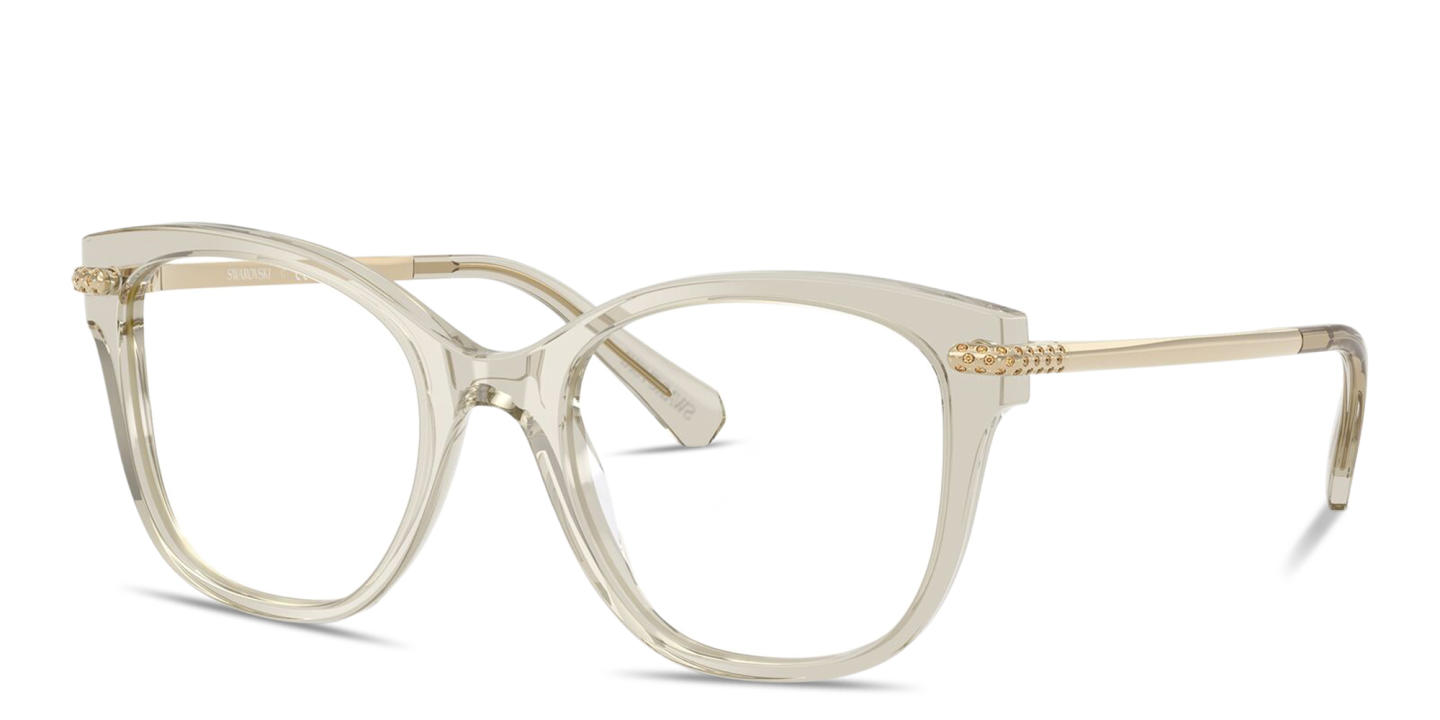 Shop Swarovski Crystal-Embellished Square Eyeglasses in Transparent Beige online.
