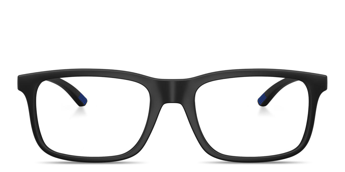 Shop Armani Exchange Logo Print Rectangle Eyeglasses in Black online.