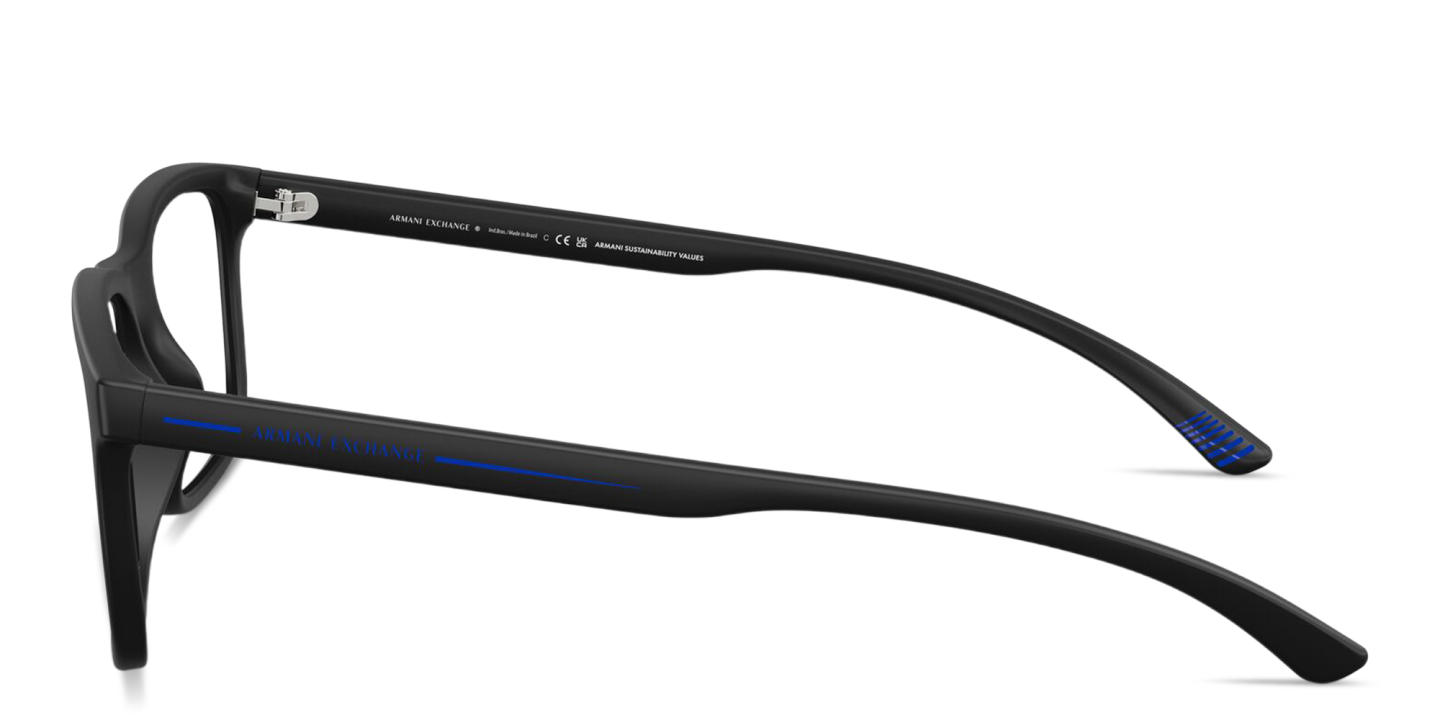 Shop Armani Exchange Logo Print Rectangle Eyeglasses in Black online.