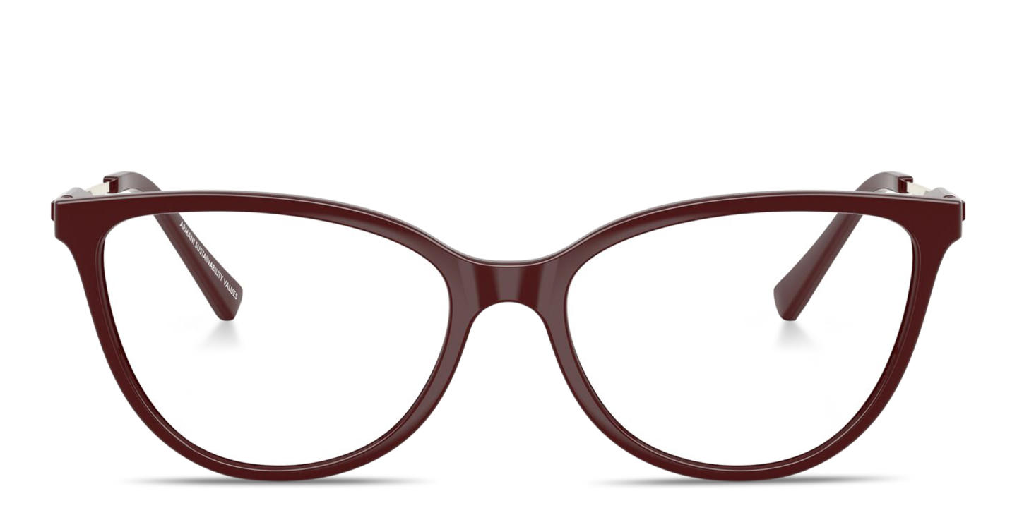 Shop Armani Exchange Logo Lettering Cat-Eye Eyeglasses in Bordeaux online.