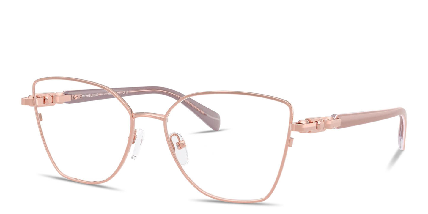 Shop Michael Kors Nikki Beach Irregular Eyeglasses in Rose Gold online.