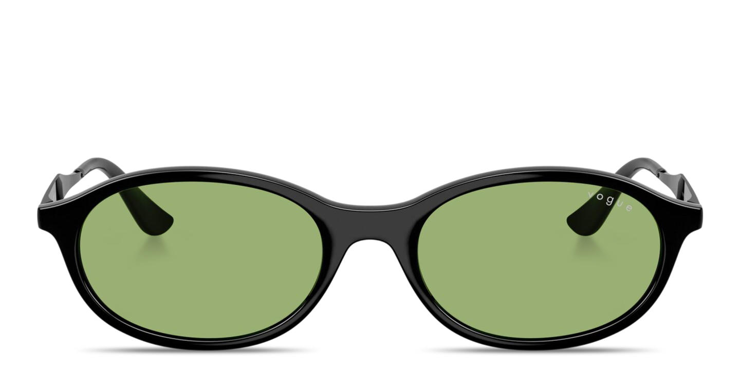 Shop Vogue Eyewear Logo Lettering Oval Sunglasses in Black online.