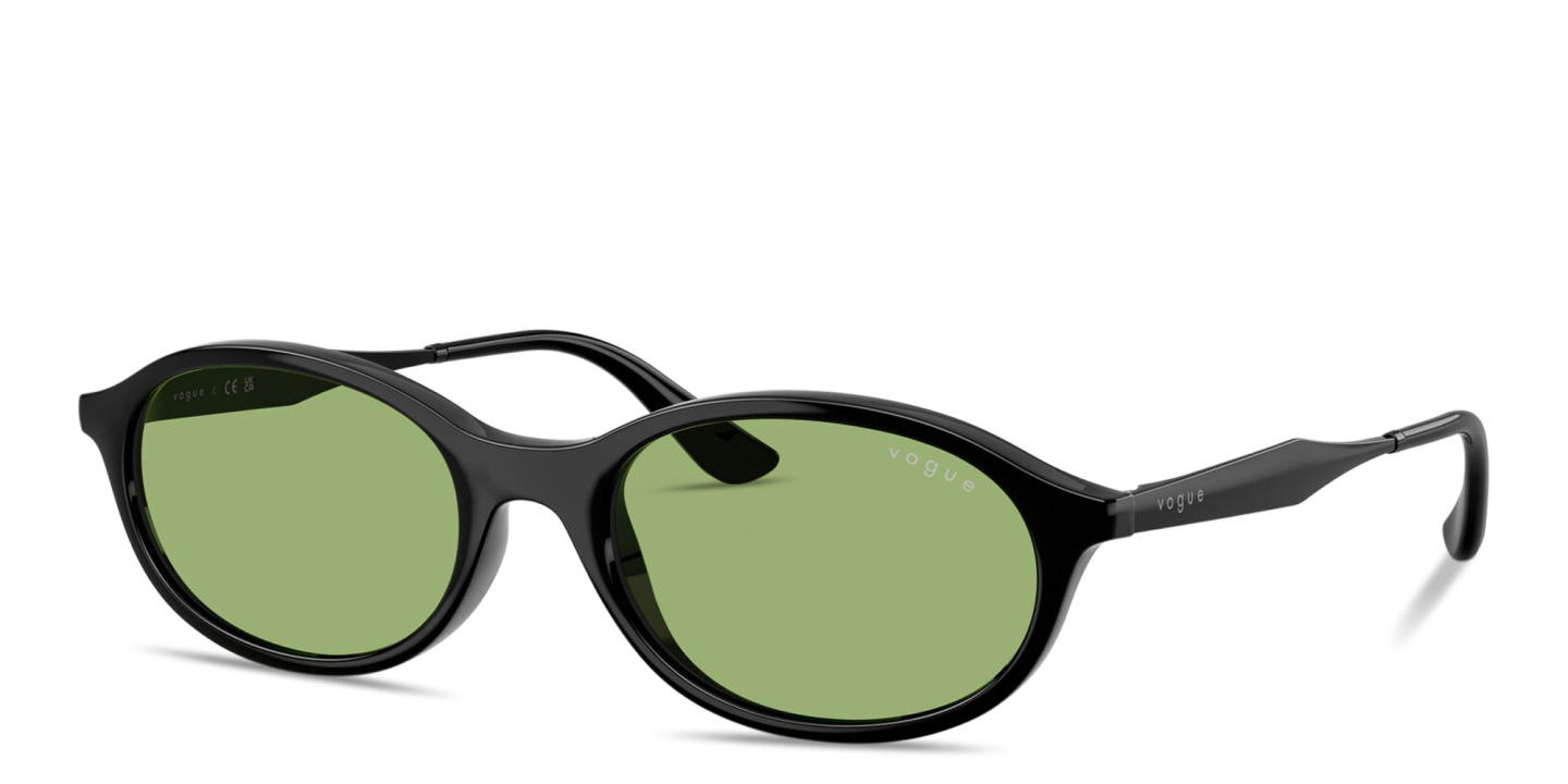 Shop Vogue Eyewear Logo Lettering Oval Sunglasses in Black online.