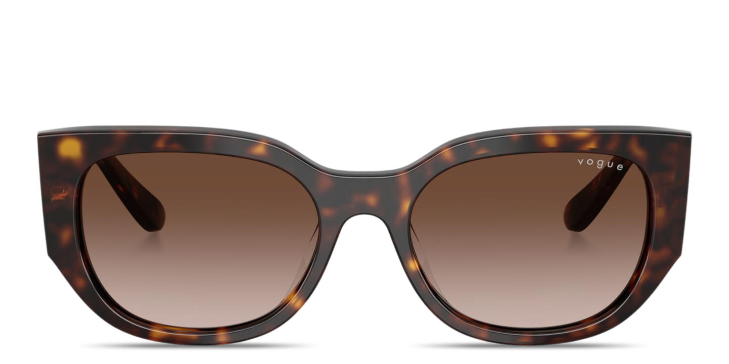 Shop Vogue Eyewear Logo Lettering Irregular Sunglasses in Dark Havana online.