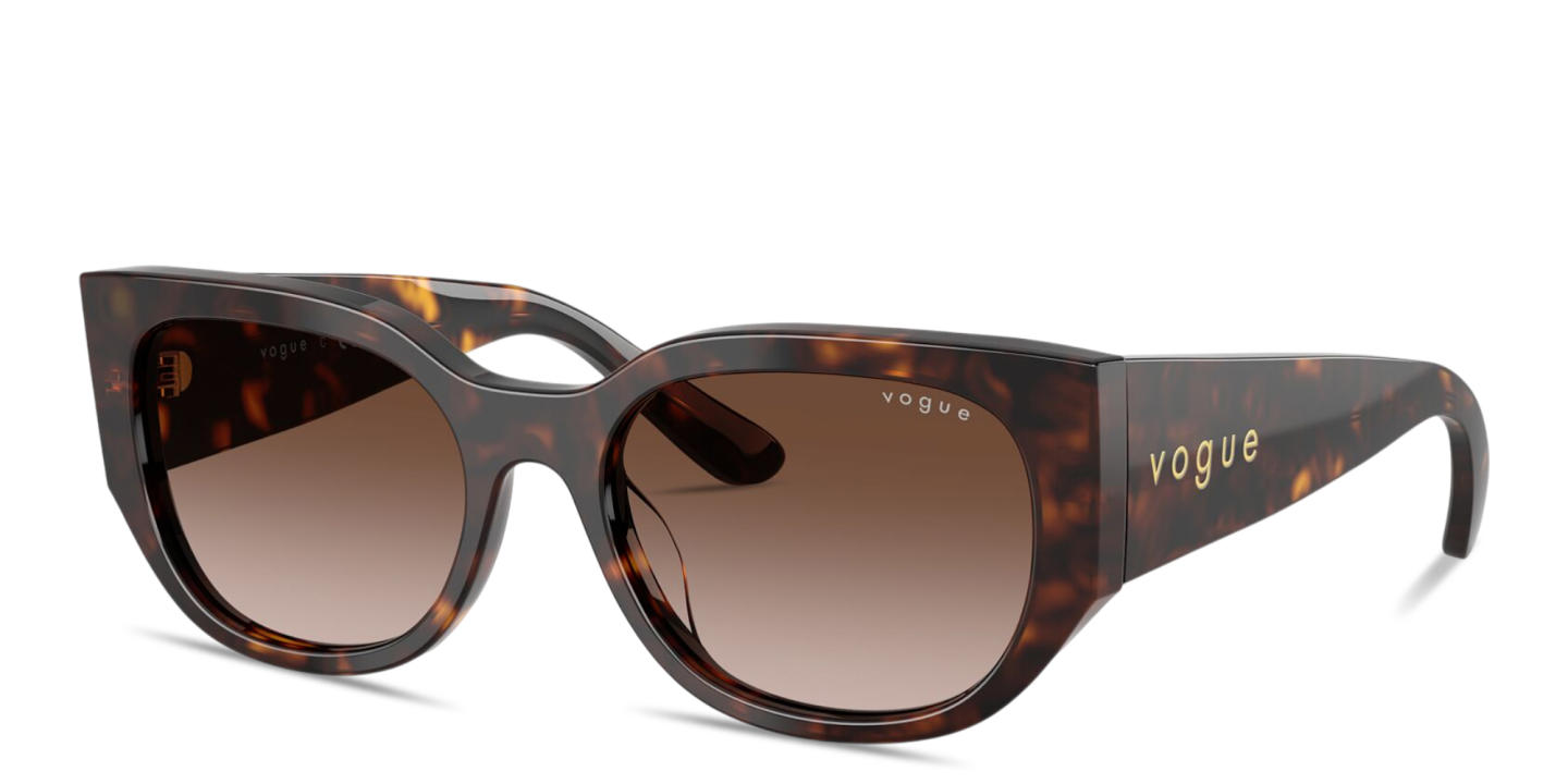 Shop Vogue Eyewear Logo Lettering Irregular Sunglasses in Dark Havana online.