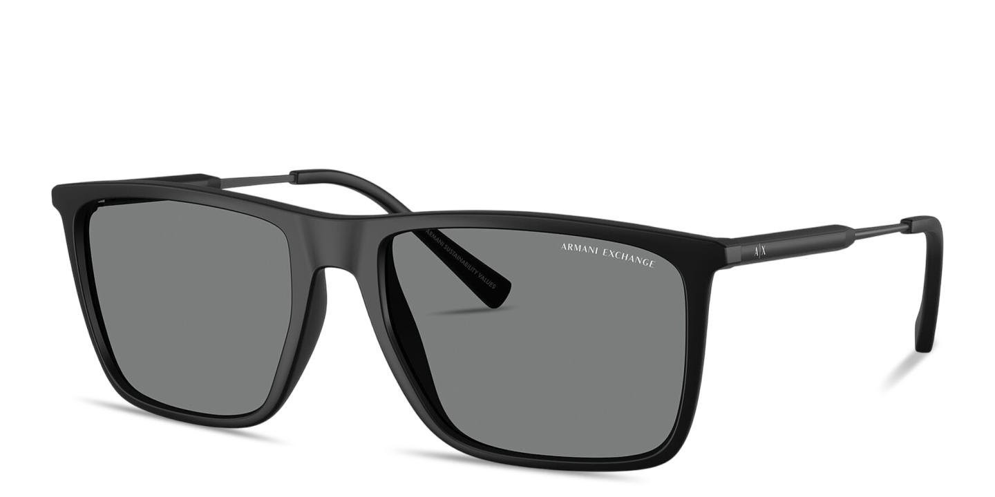 Shop Armani Exchange A|X Logo Square Sunglasses in Matte Black online.