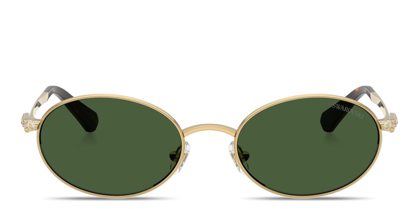 Shop Swarovski Crystal Oval Sunglasses in Gold online.