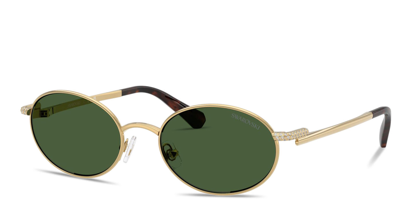 Shop Swarovski Crystal Oval Sunglasses in Gold online.