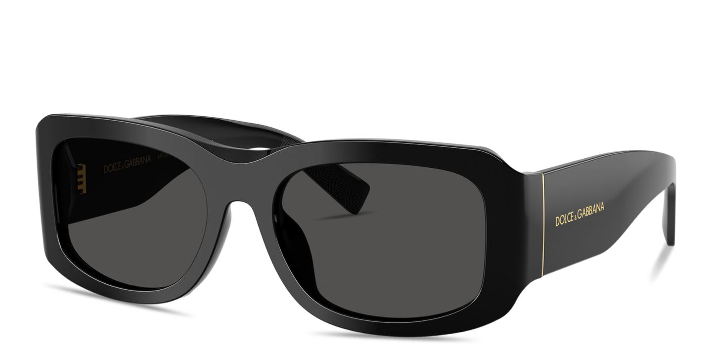 Shop Dolce & Gabbana Logo Print Rectangle Sunglasses in Black online.