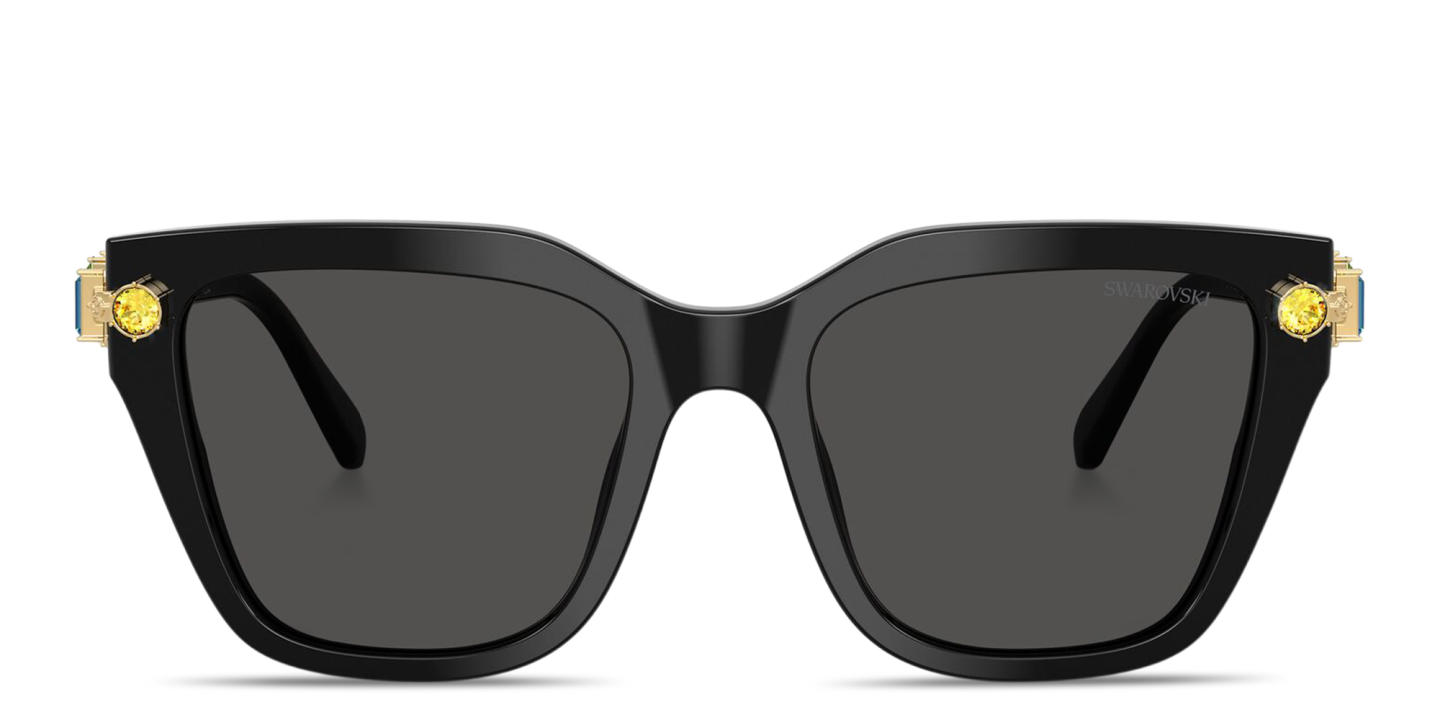 Shop Swarovski Crystal-Embellished Irregular Sunglasses in Black online.