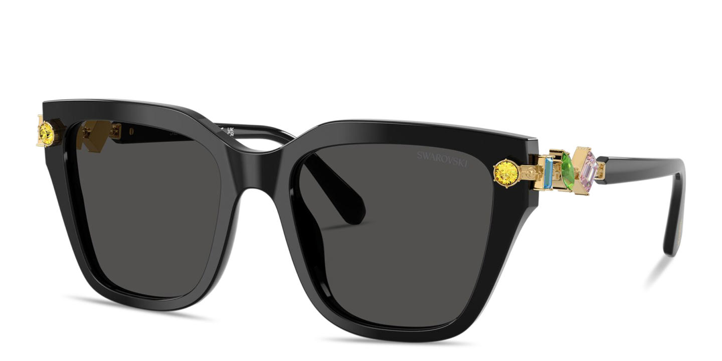 Shop Swarovski Crystal-Embellished Irregular Sunglasses in Black online.