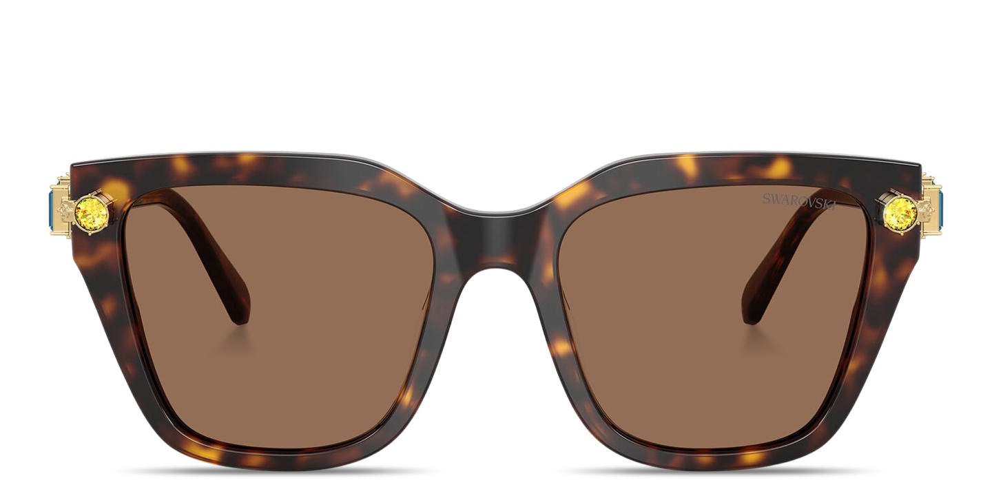 Shop Swarovski Crystal-Embellished Irregular Sunglasses in Havana online.