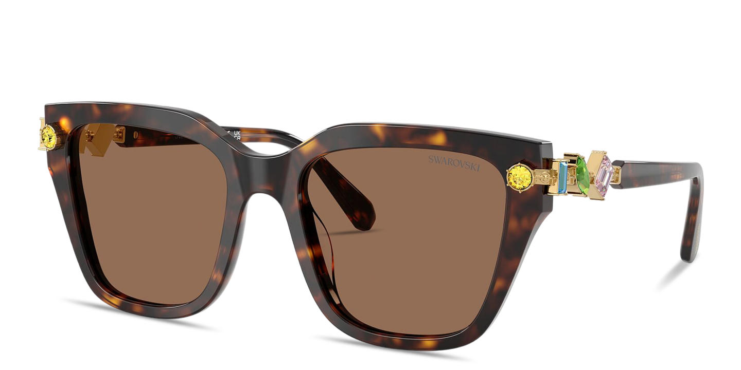 Shop Swarovski Crystal-Embellished Irregular Sunglasses in Havana online.