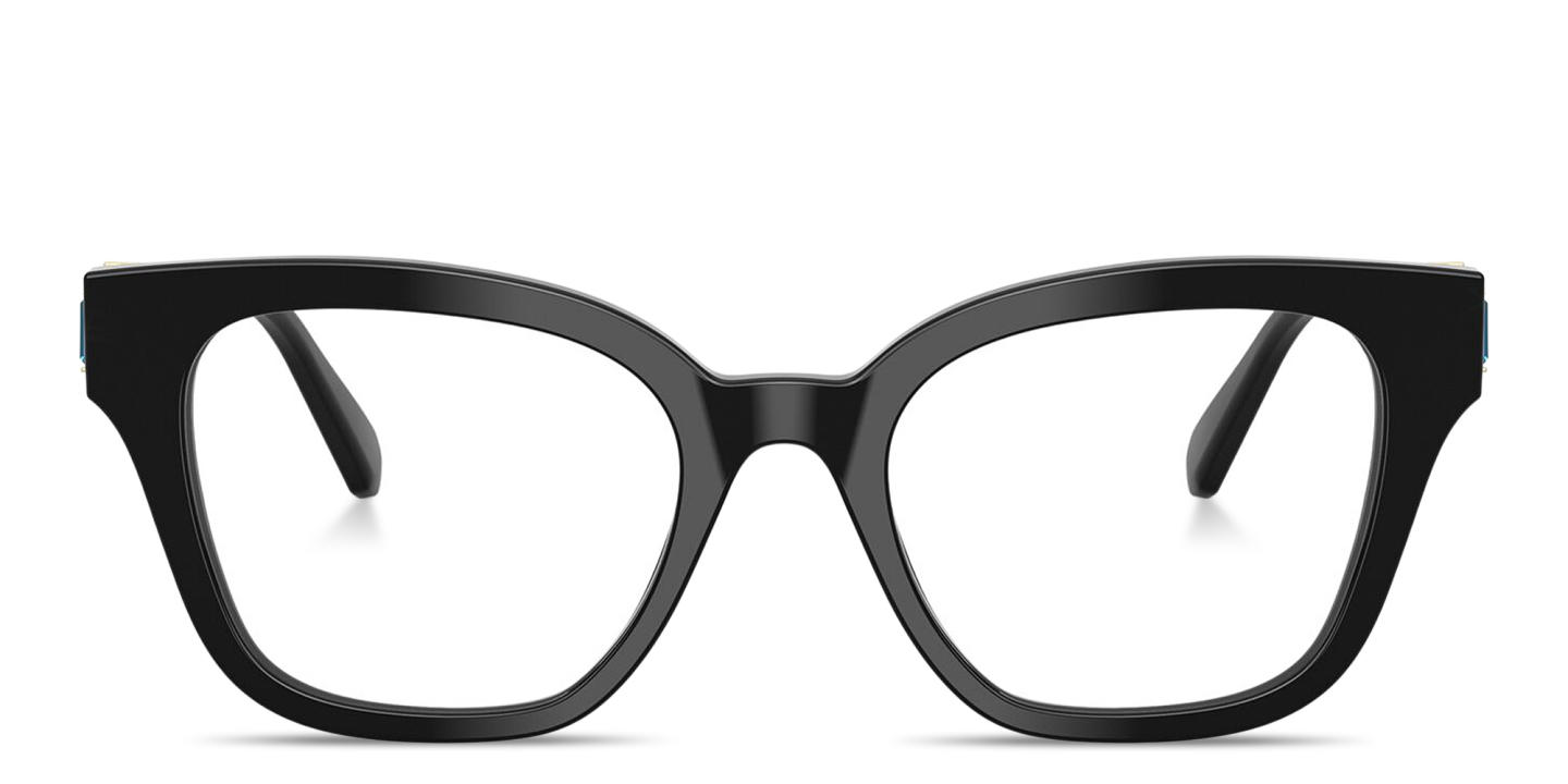 Shop Swarovski Tri-Color Crystal-Embellished Square Eyeglasses in Black online.