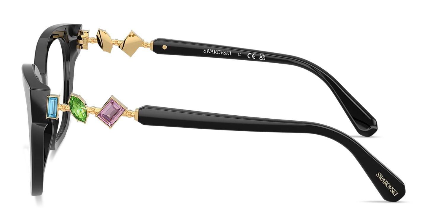 Shop Swarovski Tri-Color Crystal-Embellished Square Eyeglasses in Black online.