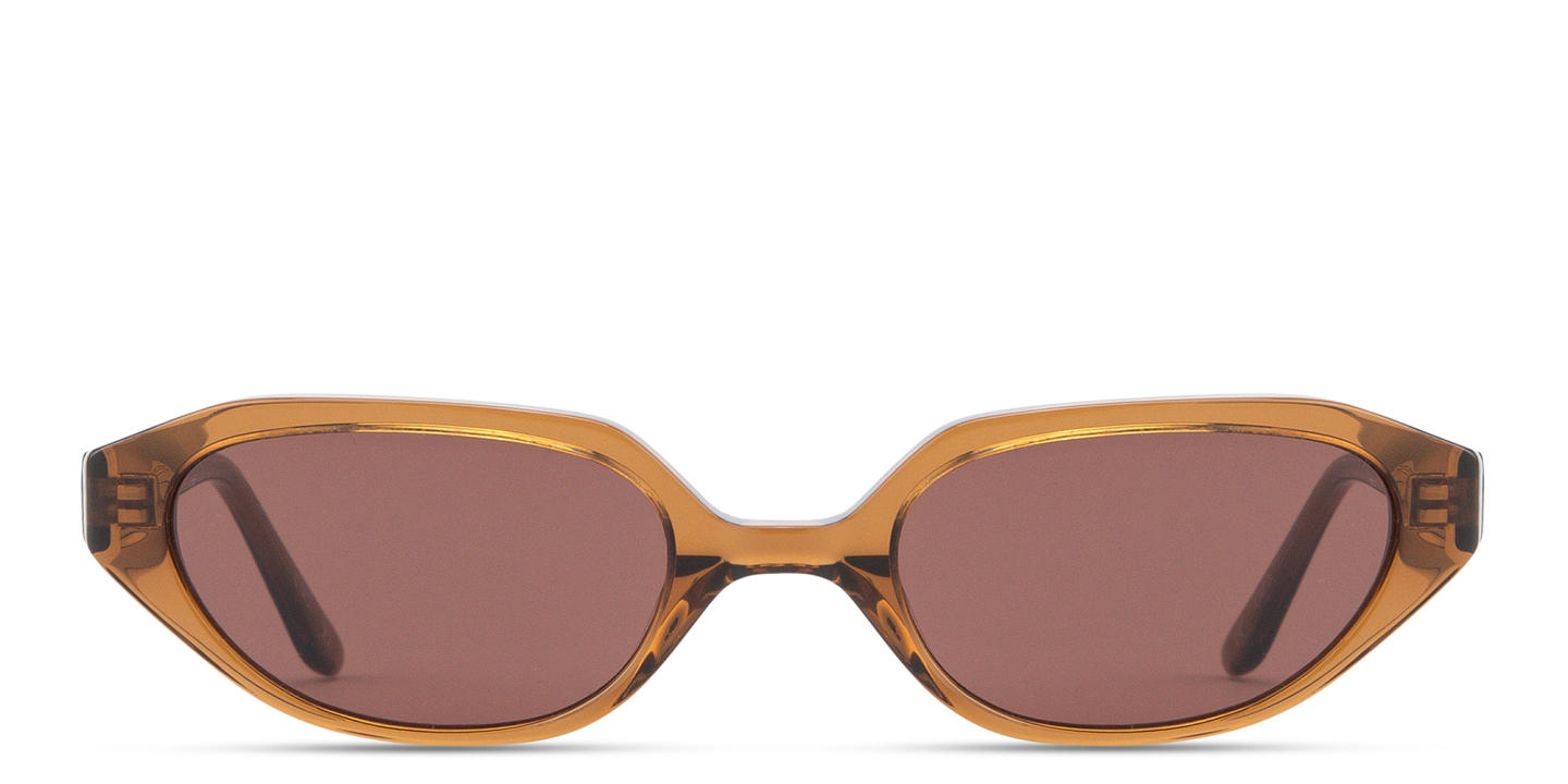 TRICE Logo Irregular Sunglasses in Transparent Brown – Product Photo 0