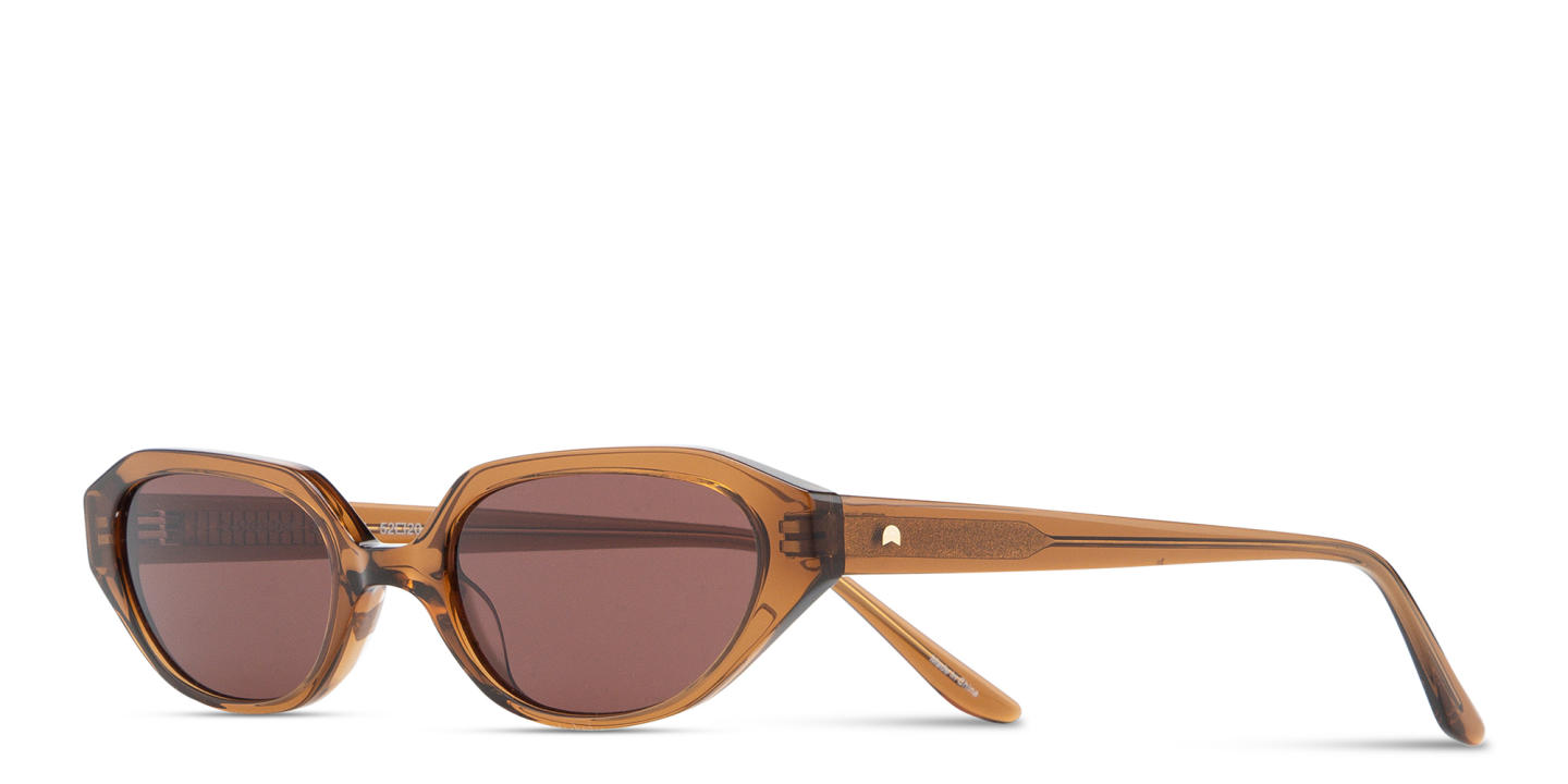 TRICE Logo Irregular Sunglasses in Transparent Brown – Product Photo 1