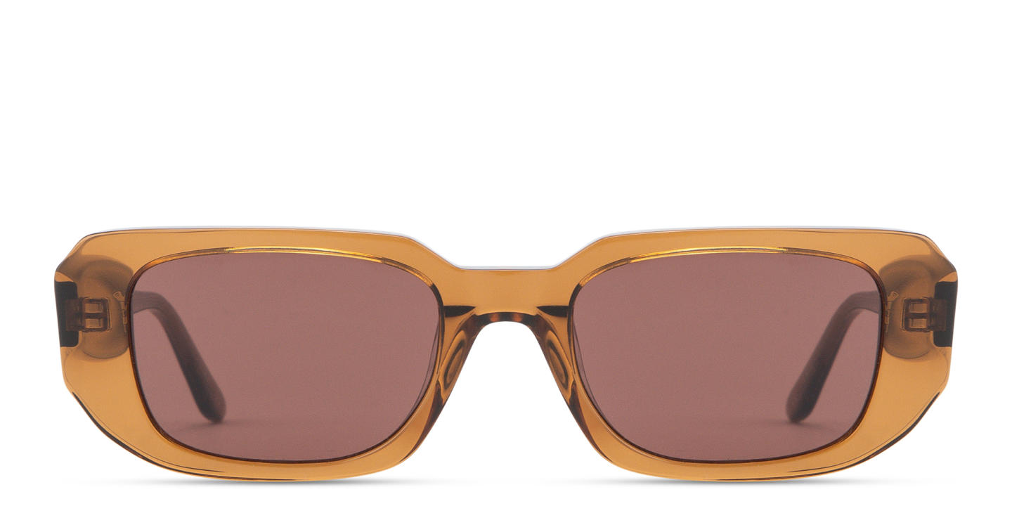 Shop TRICE Logo Rectangle Sunglasses in Transparent Brown online.