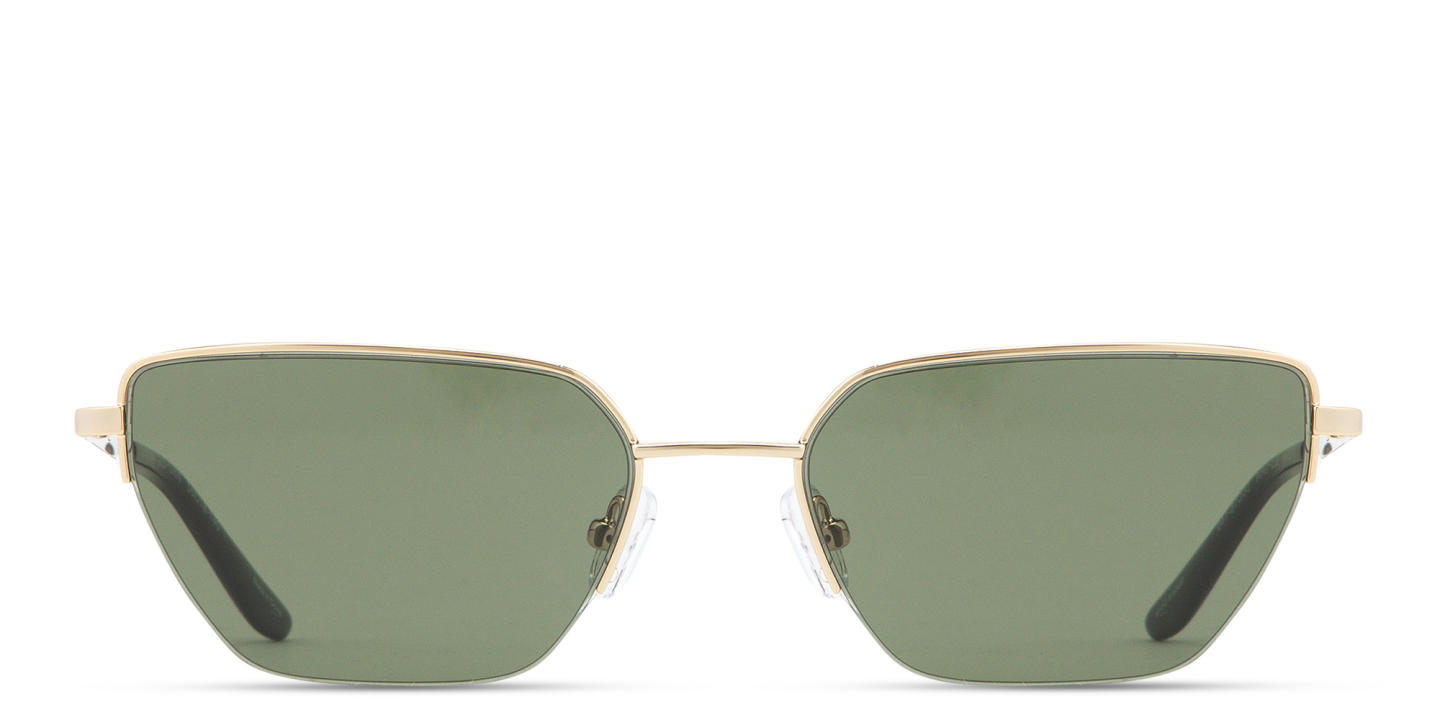 Shop TRICE Engraved Logo Half-Rim Irregular Sunglasses in Gold online.
