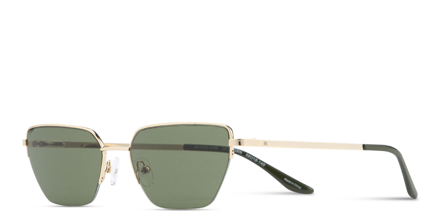 Shop TRICE Engraved Logo Half-Rim Irregular Sunglasses in Gold online.