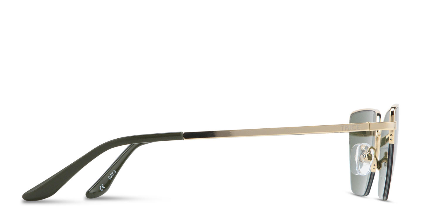 Shop TRICE Engraved Logo Half-Rim Irregular Sunglasses in Gold online.