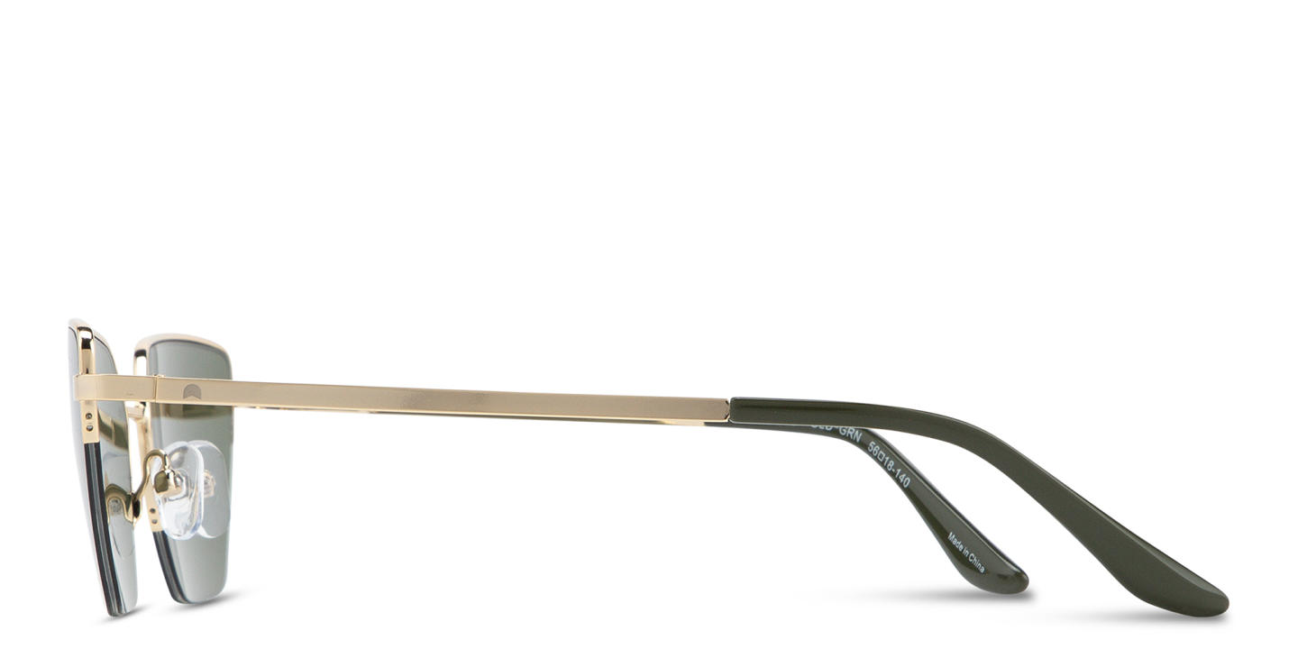 Shop TRICE Engraved Logo Half-Rim Irregular Sunglasses in Gold online.
