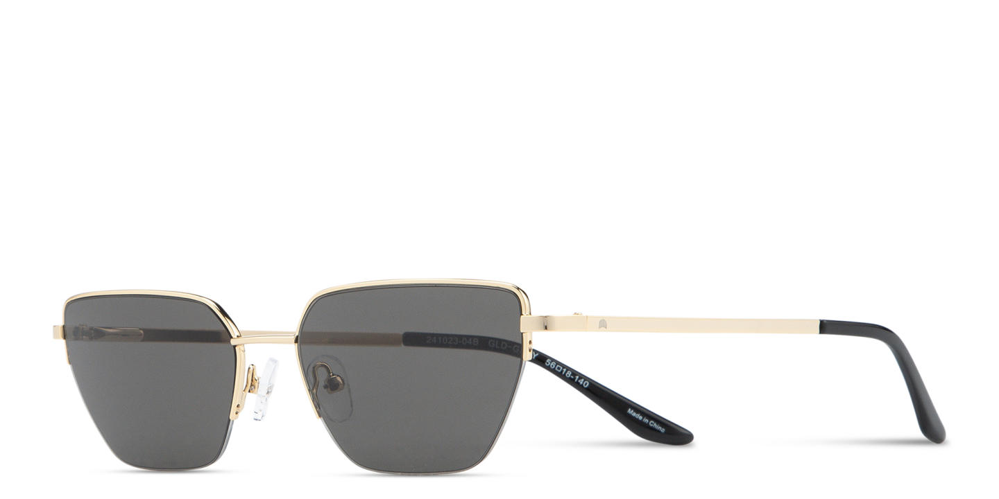 Shop TRICE Engraved Logo Half-Rim Irregular Sunglasses in Gold online.