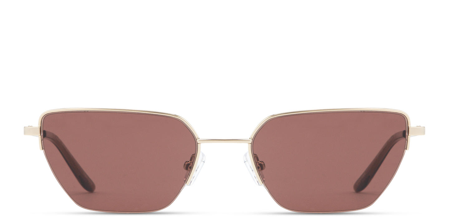 Shop TRICE Engraved Logo Half-Rim Irregular Sunglasses in Light Gold online.