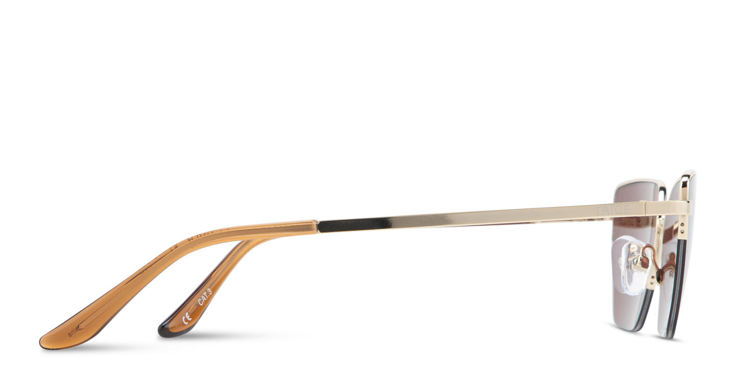 Shop TRICE Engraved Logo Half-Rim Irregular Sunglasses in Light Gold online.